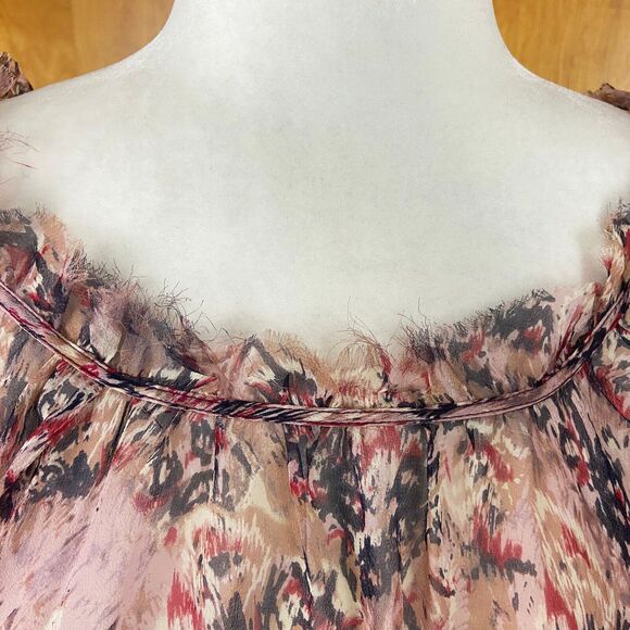 Ella Moss Sheer Blouse Size S Mauve Multicolor Silk Chiffon Short Puff Sleeves - Picture 7 of 7